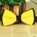 Einfarbige doppellagige Fliege Herren Hochzeit Bräutigam formelle Polyester Fliege gelb - Schwarz mit Gold