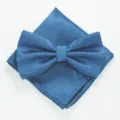 Gedetailleerd overzicht van blauwe gestructureerde vlinderdas en pochet set voor formele kleding. - XGTZ26 zeeblauw