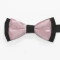 Detalle de pajarita de satén rosa y negro de doble capa para ropa formal de noche. - Rosa Claro