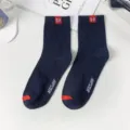 Men's navy blue crew socks with red accents breathable cotton casual daily wear athletic socks - One Size / Navy Blue