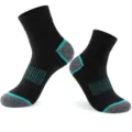 Men black sports mid-calf socks with teal accents, breathable running outdoor athletic. - One Size / Black