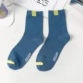 Men's blue ribbed mid-calf socks with yellow toe and cuff accent, stylish casual cotton socks. - One Size / Green