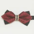Detailed shot of stylish men's red patterned double layer rhinestone bow tie for wedding. - LJ-ZJ05