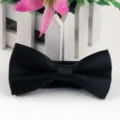 Schwarze einfarbige Satin Polyester Fliege, elegantes Modeaccessoire fuer Kinder und Erwachsene. - Reines Schwarz