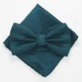 Detailopname van de donkergroene fijn geruite vlinderdas en pochet met textuur. - XGTZ32 pauwgroen