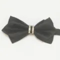 Black mens pointed bow tie with rhinestone center ring, elegant wedding formal neckwear. - LJ-ZJ12