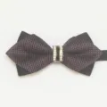 Detailed shot of a stylish men's pointed bow tie with sparkling rhinestones and check pattern. - LJ-ZJ15