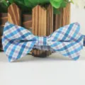 Blue plaid kids bow tie, British style cotton bowknot for performance and party wear. - LJ-EM06