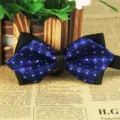 Men's blue checkered sharp corner bow tie business wedding polyester silk neckwear - LJ-JJ05
