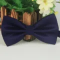 Dark blue polyester jacquard bow tie, fine grid textured business formal neckwear accessory. - Navy Blue