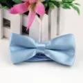 Variante papillon bambino tinta unita in poliestere lucido azzurro, cravatta moda. - Celeste