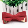 Red jacquard bow tie for men with silver dots and metallic gold corners, British formal style. - Bright Red