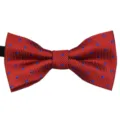 Kids striped polka dot bow tie, red polyester fabric necktie for wedding party performance. - Style 15
