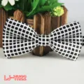Classico papillon in poliestere a quadri bianco e nero per uomo adulto, matrimonio. - N. 22