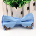 Light blue bow tie with silver dots and metal corners for men's formal wear and trendy suits. - Light Blue
