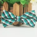 Kids plaid cotton bow tie turquoise black white patterned performance accessory variant - LJ-EM14