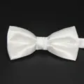 Primo piano del papillon bianco jacquard per bambini, design in poliestere a griglia fine. - Bianco