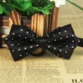 Men's black geometric pattern bowtie with leather center band, business formal wear accessory. - LJ-JJ15