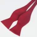 Nahaufnahme der eleganten roten Fliege, die feine Textur und Form des Stoffes zeigend. - Burgunderrot