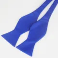 Blauer Polyester Selbstbinder Fliege Detailaufnahme, klassische einfarbige Herrenmode. - Saphirblau