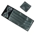 Men's tuxedo accessory set in dark grey glossy polyester with cummerbund and bow tie. - Dark Gray