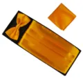 Orange polyester satin cummerbund bow tie pocket square set for men tuxedo detail view. - Orange