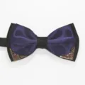 Men's double layer purple black bow tie with vintage metal corner design for formal business. - Deep purple