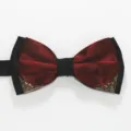Men fashion formal double layer bow tie with metal corner, red and black business style. - Burgundy