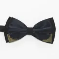 Men formal double layer bow tie with vintage metal corners navy blue and black design. - Black