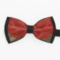 Men's double layer red black bow tie with vintage metal corner accents for formal wear. - Bright Red