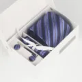 Coffret cadeau cravate rayée homme d'affaires, avec pochette, boutons de manchette et pince. - 4