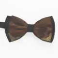 Men formal bow tie, double layer brown black design with vintage metal corner decor. Detail view. - Coffee