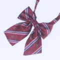 Bordeauxrote japanische JK Uniform Schleife mit Streifenmuster und kleinen Blumen für Damen. - Burgund Köper Blumen (LH-HG02)