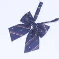 Dark blue JK uniform bow tie with white stars and stripes pattern, elegant women neck accessory. - Navy White Star Stripe (LH-HG07)