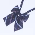 Stylish JK uniform bow tie with crown pattern and striped design for women daily wear. - Navy Light Blue Crown (LH-HG08)