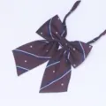 Detail view of wine red JK uniform bow tie with blue stripes and white star prints. - Burgundy Blue Stripe Star (LH-HG09)