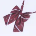 Burgundy Japanese Style JK Uniform Bow Tie Cute Crown Striped Ribbon Collar for Women - Burgundy Crown Wheat (LH-HG11)