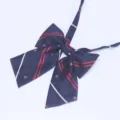 Navy blue JK bow tie for women students, featuring red stripes and cute crown print design. - Navy Red White Crown (LH-HG13)