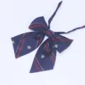 Japanese JK uniform bow tie with red diagonal stripes and crown embroidery for women. - Navy Red Stripe Crown (LH-HG14)