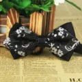 Black silver floral patterned men sharp corner bow tie for business wedding and party. - LJ-JJ19