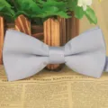 Einfarbige matte doppelte Fliege fuer Herren, elegante Polyester Schleife fuer Party. - Silbergrau