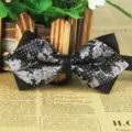 Classic black and silver floral patterned sharp-corner men's bow tie for formal business events. - LJ-JJ21
