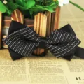 Classic black bow tie with silver stripes, premium polyester fabric for men business and wedding. - LJ-JJ23