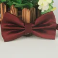 Burgundy polyester jacquard bow tie with fine check pattern, classic business accessory. - 18 Brown-Red