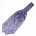 Gedetailleerd overzicht van de paarse paisley heren formele ascot das stof en het patroon. - LJ11 (Paars Paisley)