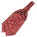Gedetailleerd overzicht van rode paisley heren ascot stropdas in elegante polyester stof. - LJ16 (Rood Paisley)