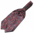 Detailopname van de klassieke bourgondische paisley patroon heren ascot stropdas textuur. - LJ26 (Bourgondisch Blauw Wit Paisley)