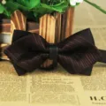 Men sharp corner business leisure wedding polyester silk bow tie, classic striped design. - LJ-JJ35