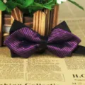 Men's Black Purple Striped Polyester Silk Bow Tie Business Casual Wedding Accessory SKU - LJ-JJ36