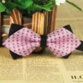 Men's stylish pointed bow tie with pink polka dots and black base, ideal for business wedding. - LJ-JJ39